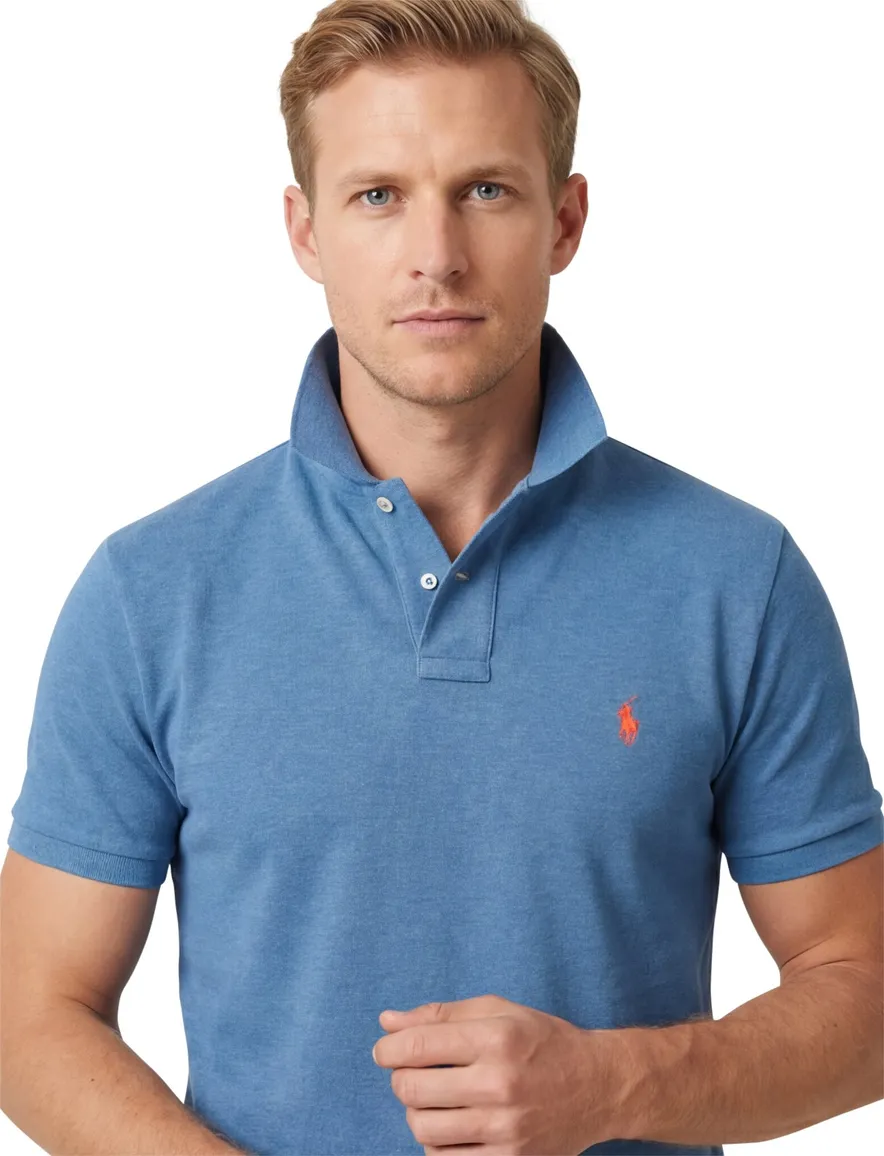 Polo Ralph Lauren polo blauw gemeleerd custom fit