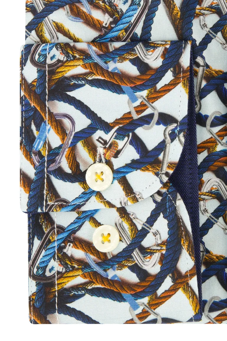 A Fish Named Fred overhemd blauw oranje geel geprint