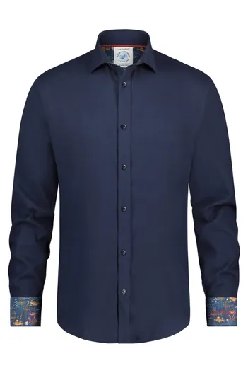 A Fish Named Fred A Fish Named Fred overhemd navy effen slim fit katoen