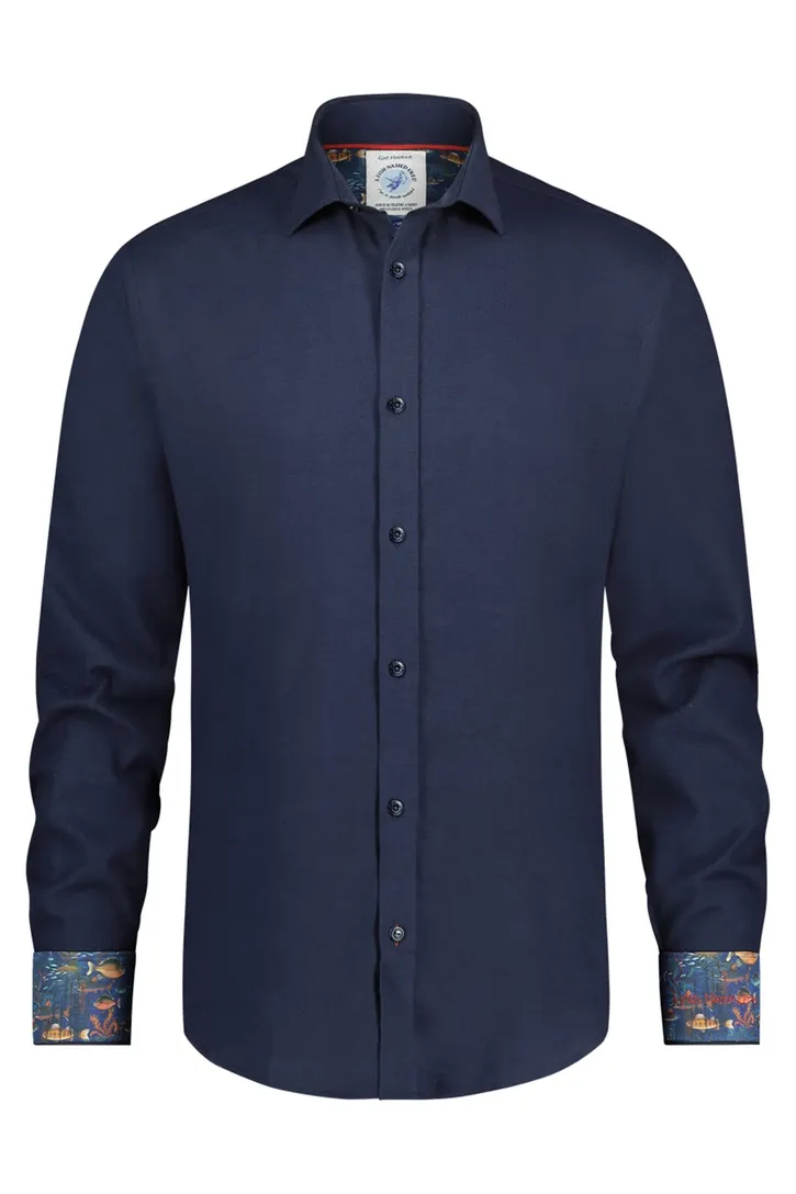 A Fish Named Fred overhemd navy effen slim fit katoen