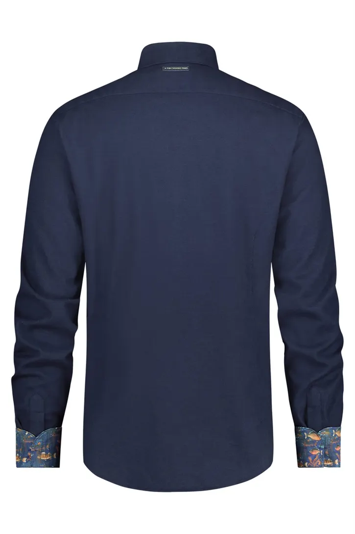 A Fish Named Fred overhemd navy effen slim fit katoen