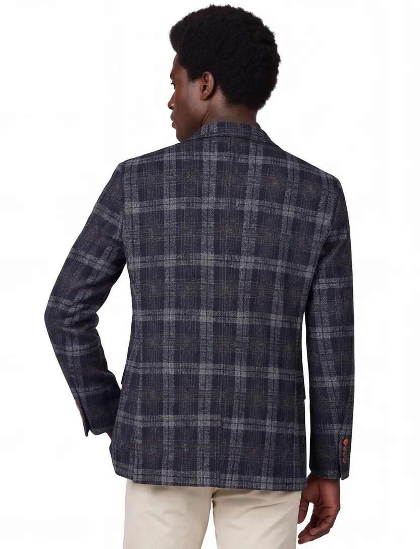 A Fish Named Fred colbert donkerblauw geruit pochet slim fit