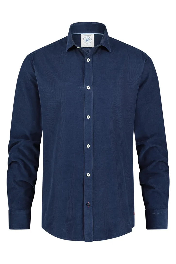 A Fish Named Fred overhemd blauw rib effen slim fit