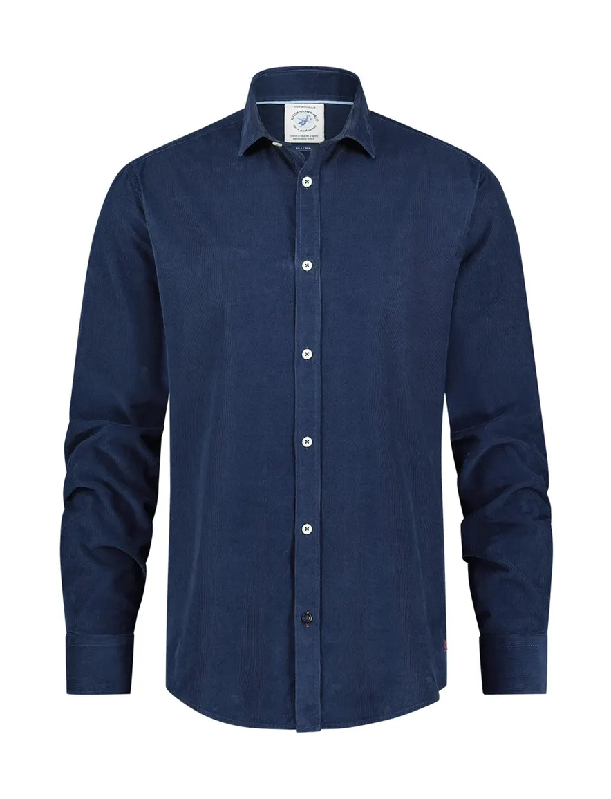 A Fish Named Fred overhemd blauw rib effen slim fit