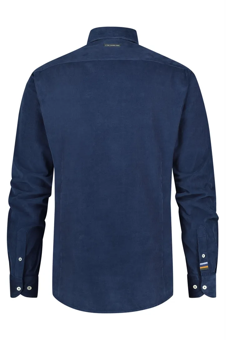 A Fish Named Fred overhemd blauw rib effen slim fit