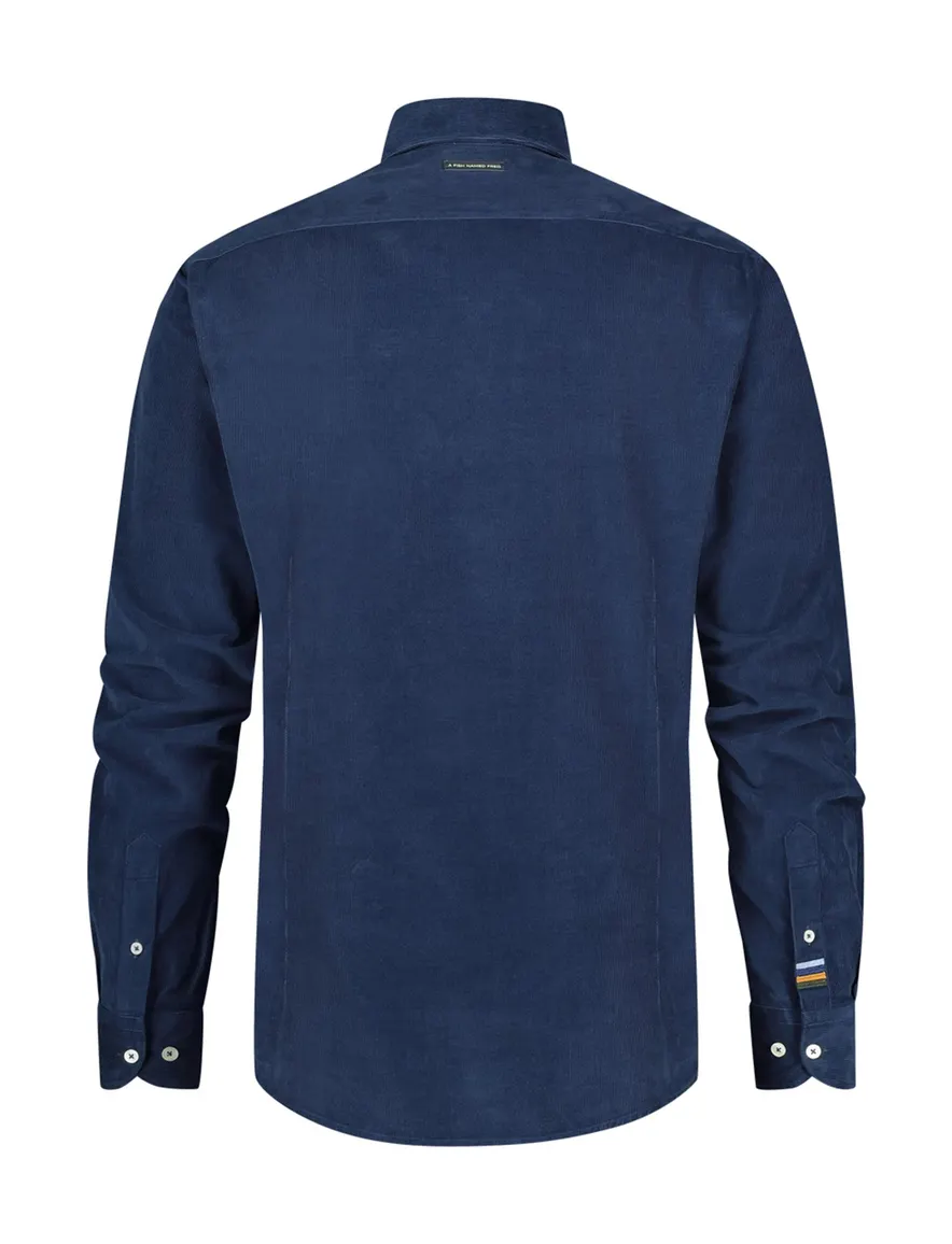 A Fish Named Fred overhemd blauw rib effen slim fit