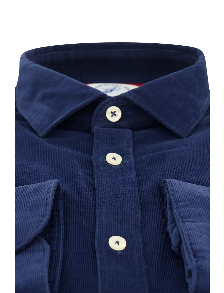 A Fish Named Fred overhemd blauw rib effen slim fit