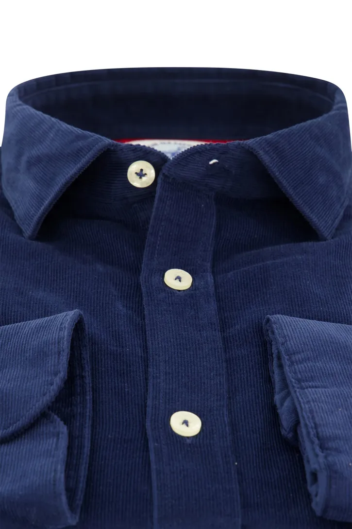 A Fish Named Fred overhemd blauw rib effen slim fit