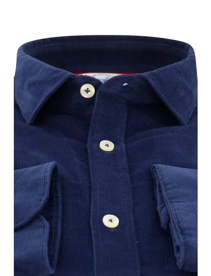 A Fish Named Fred overhemd blauw rib effen slim fit