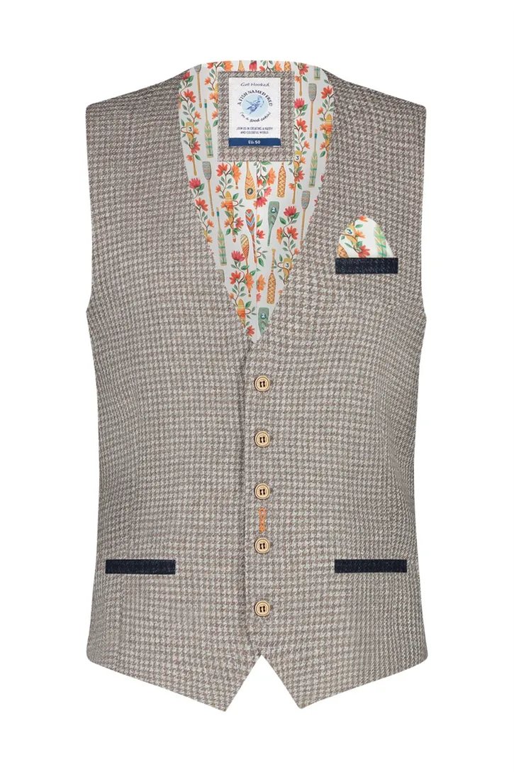 A Fish Named Fred gilet beige met patroon slim fit