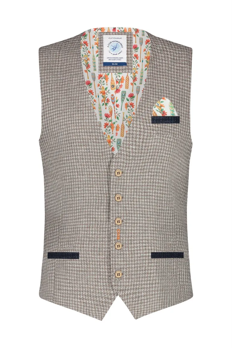 A Fish Named Fred gilet beige wit patroon slim fit