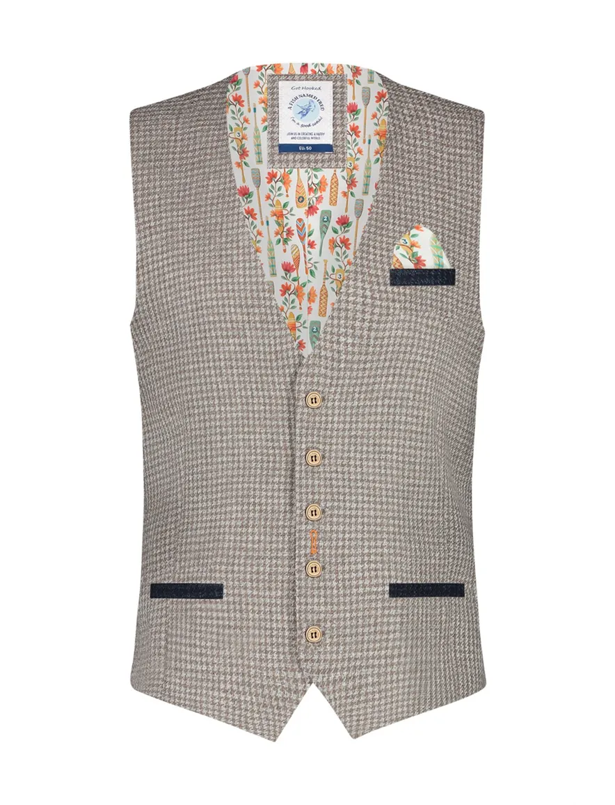 A Fish Named Fred gilet beige wit patroon slim fit