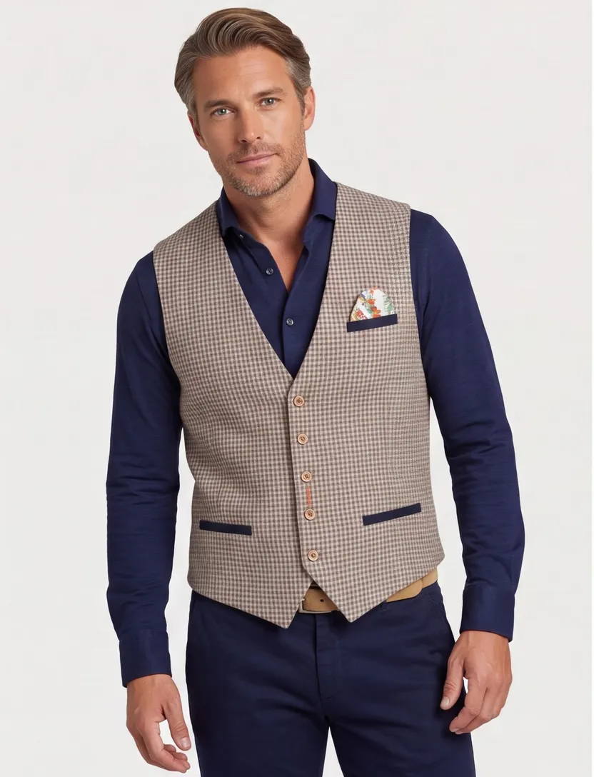 A Fish Named Fred gilet beige met patroon slim fit