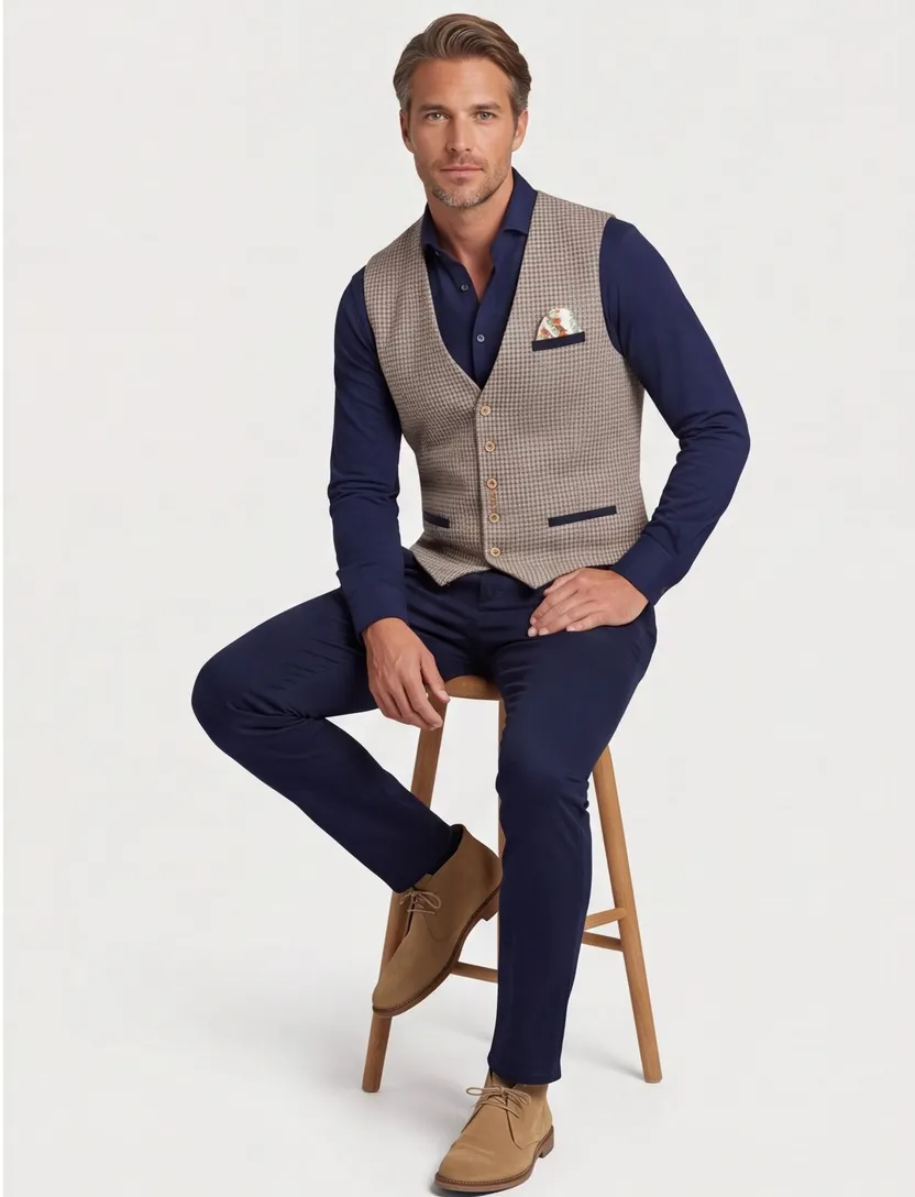 A Fish Named Fred gilet beige met patroon slim fit