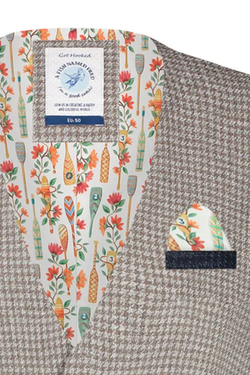 A Fish Named Fred gilet beige wit patroon slim fit