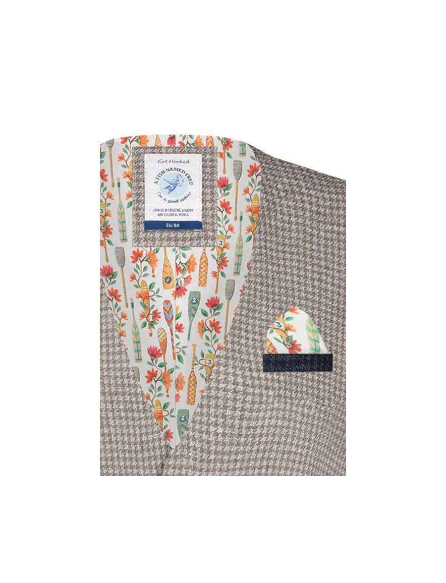 A Fish Named Fred gilet beige wit patroon slim fit