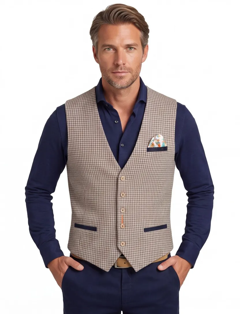 A Fish Named Fred gilet beige met patroon slim fit