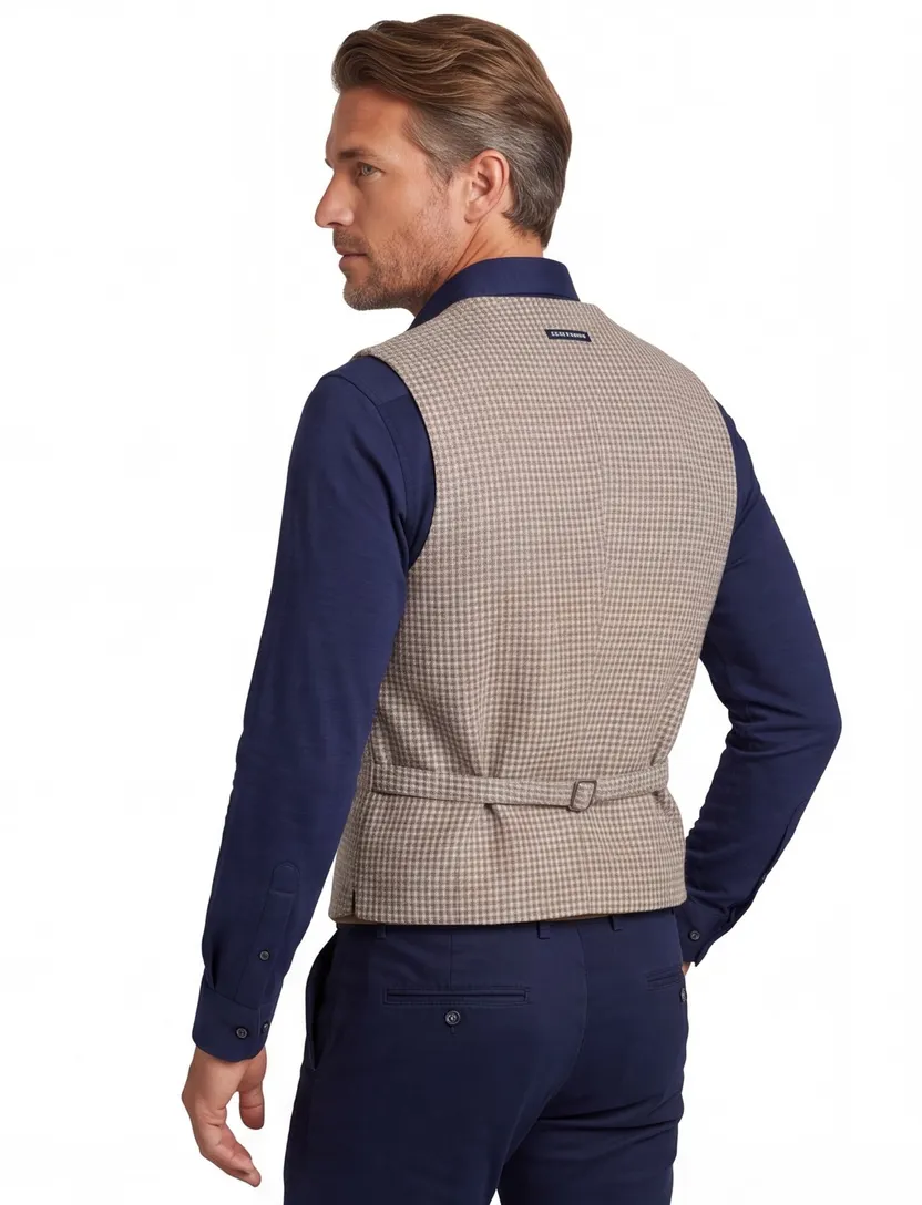 A Fish Named Fred gilet beige met patroon slim fit
