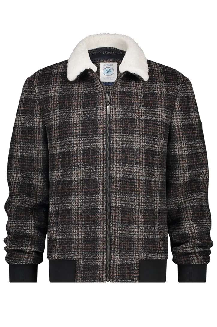 A Fish Named Fred kort bomberjack bruin geruit slim fit