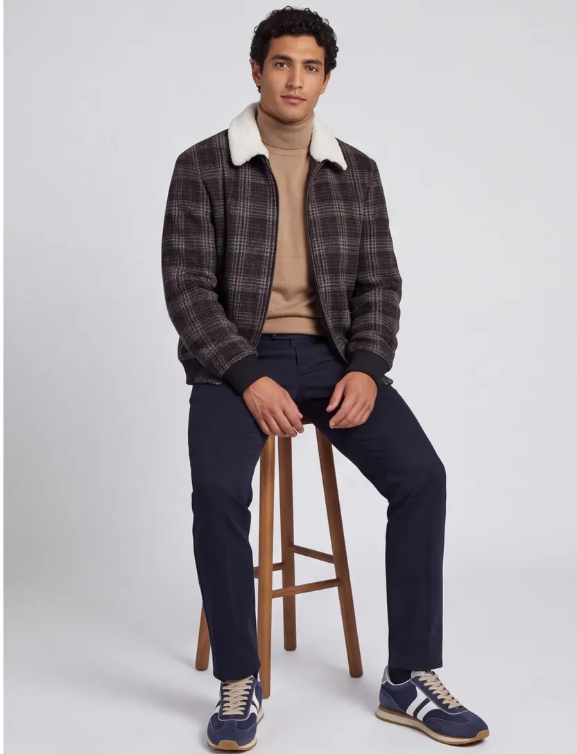 A Fish Named Fred kort bomberjack bruin geruit slim fit