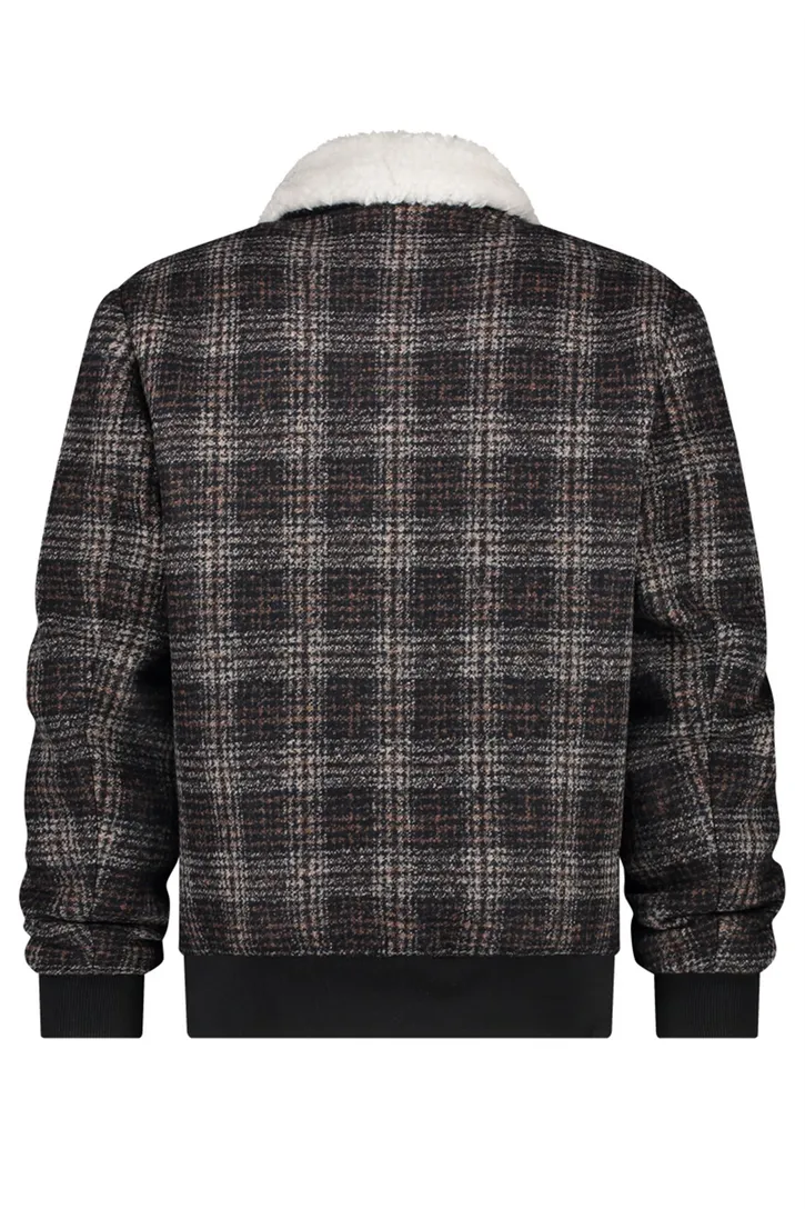 A Fish Named Fred kort bomberjack bruin geruit slim fit