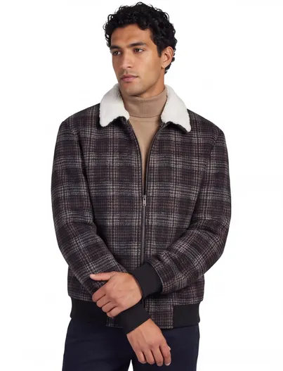 A Fish Named Fred A Fish Named Fred kort bomberjack bruin geruit slim fit