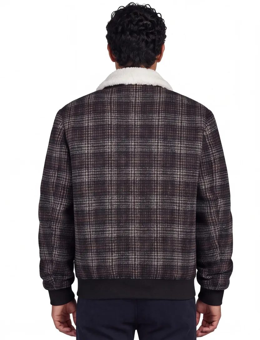 A Fish Named Fred kort bomberjack bruin geruit slim fit