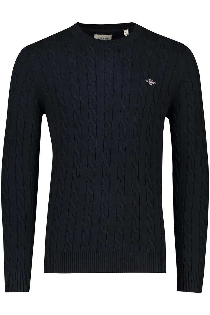 Gant kabeltrui navy ronde hals katoen normale fit