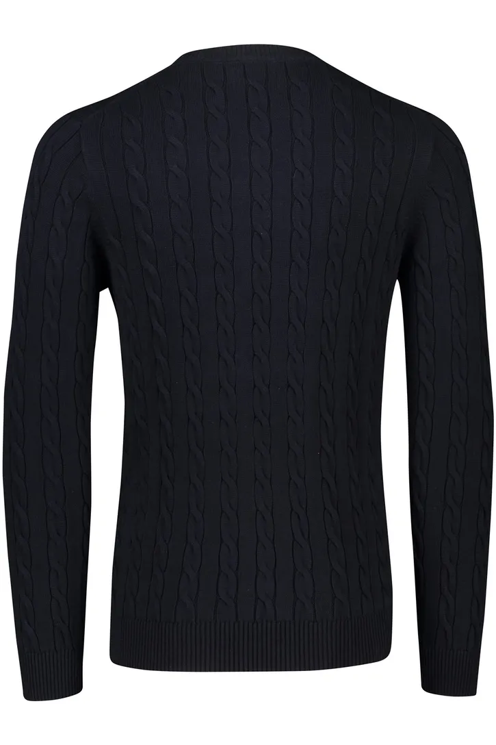 Gant kabeltrui navy ronde hals katoen normale fit