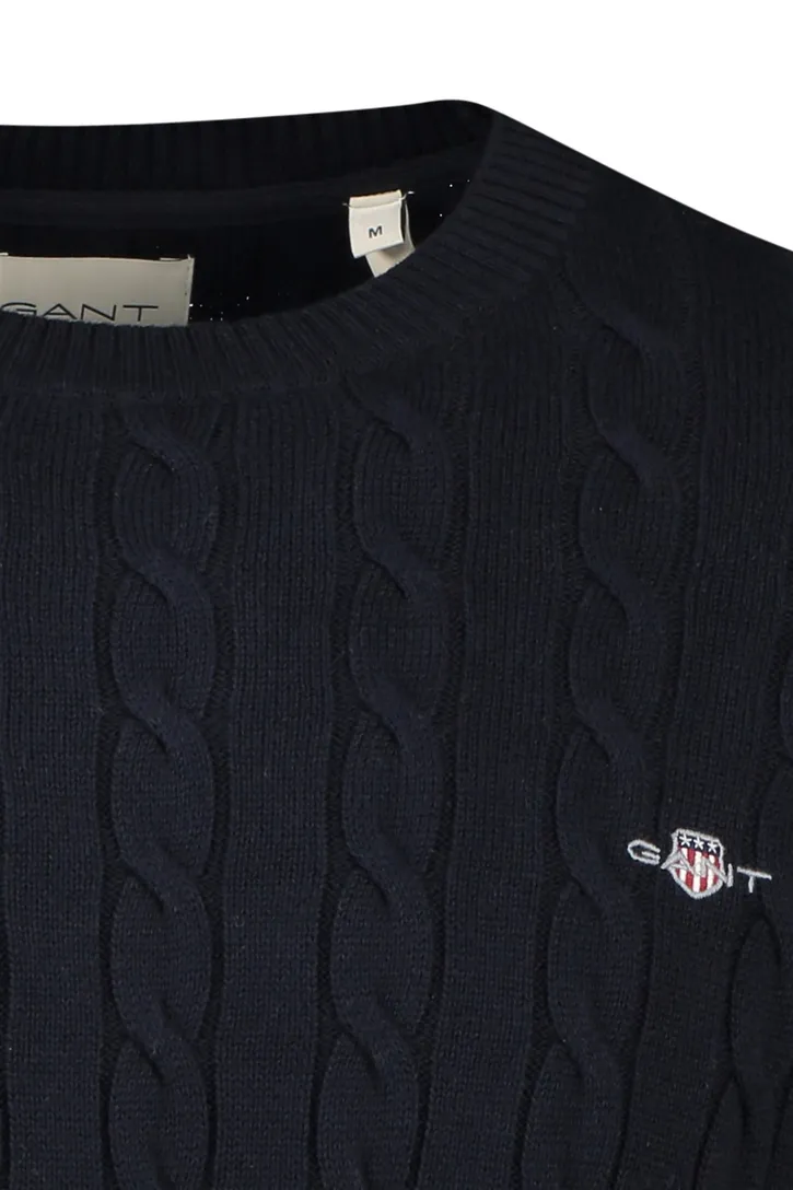 Gant kabeltrui navy ronde hals katoen normale fit