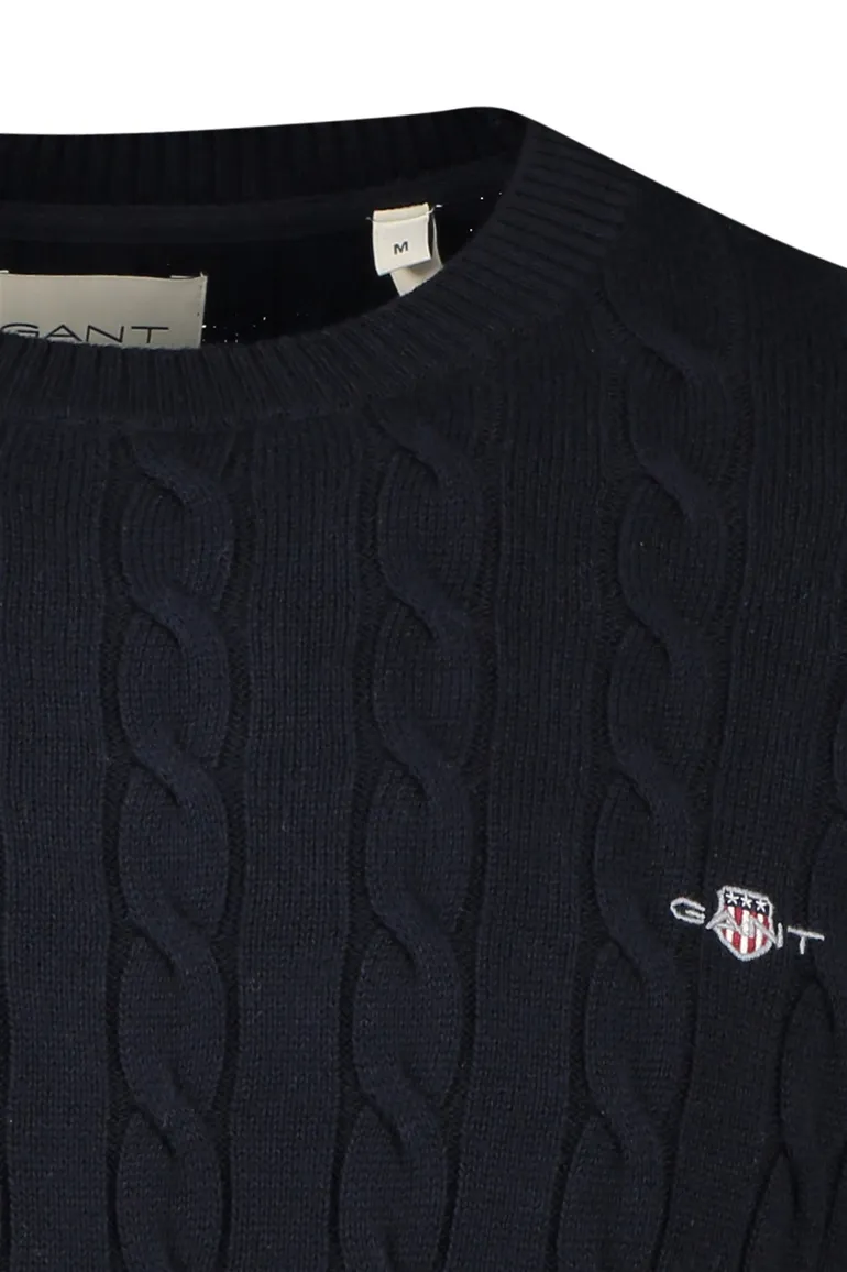 Gant kabeltrui navy ronde hals katoen