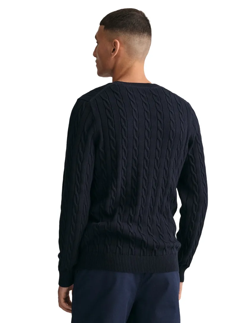 Gant kabeltrui navy ronde hals katoen normale fit