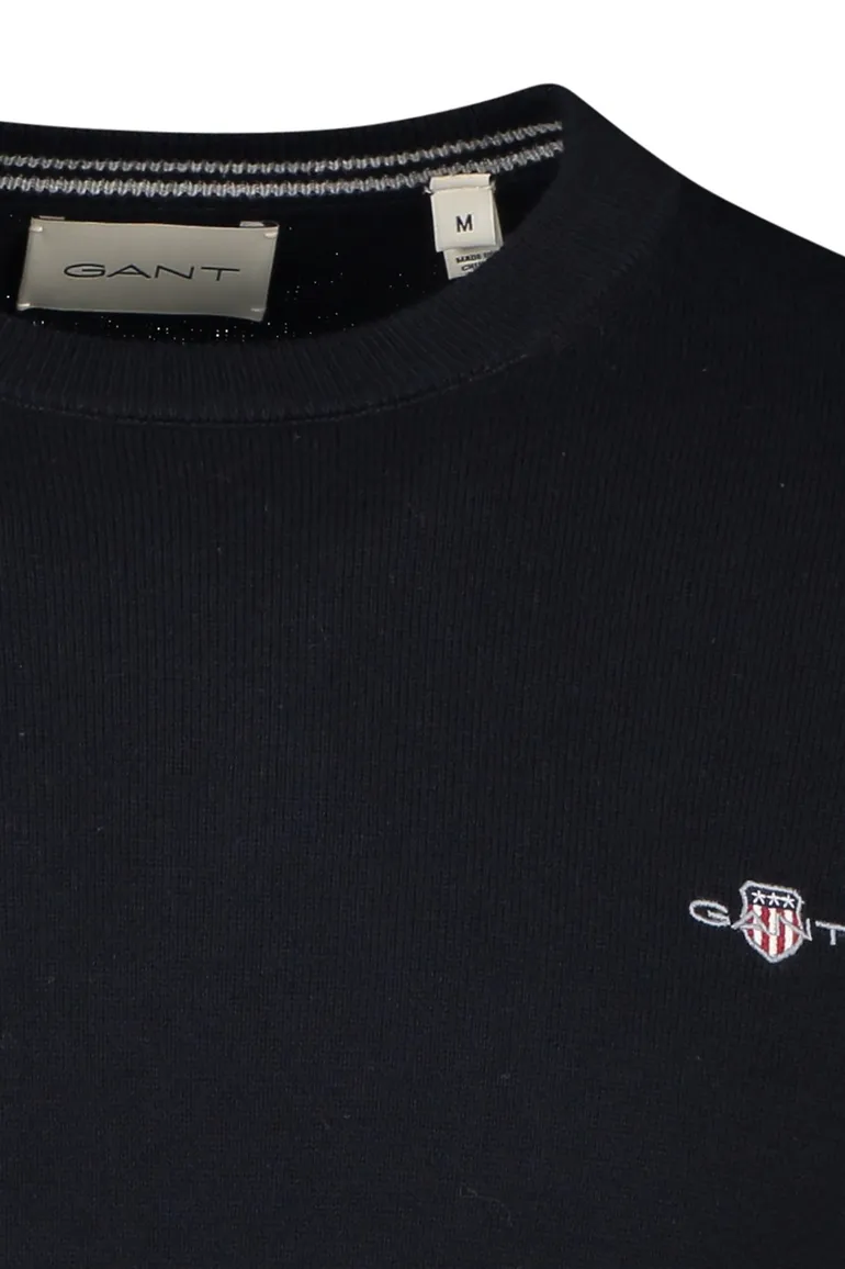 trui Gant donkerblauw effen katoen ronde hals