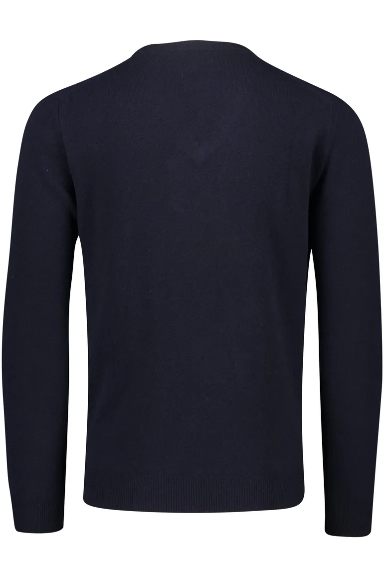 Gant gebreide v-hals trui donkerblauw effen 100% lamswol