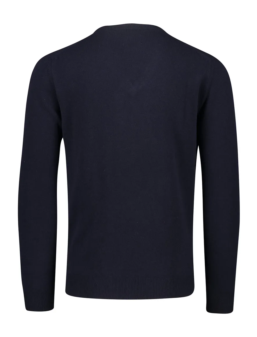 trui Gant donkerblauw effen lamswol v-hals