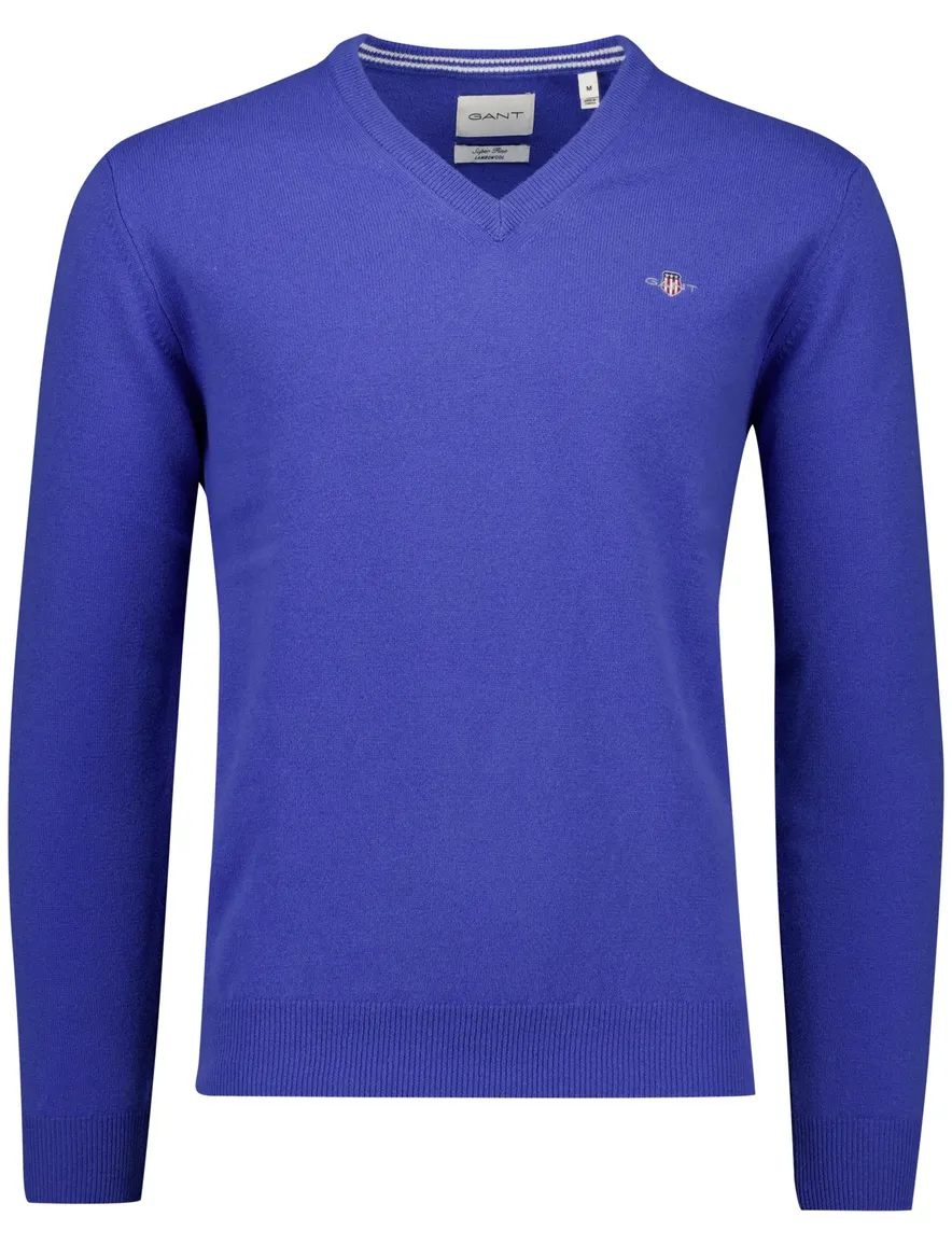 Gant trui blauw v-hals merinowol