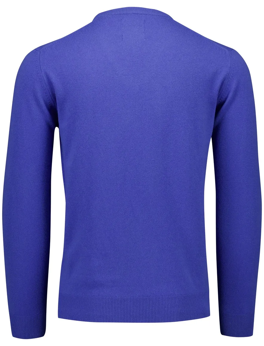 Gant trui blauw v-hals merinowol effen met logo