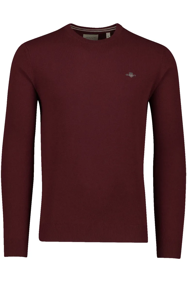 Gant trui ronde hals rood effen 100% lamswol