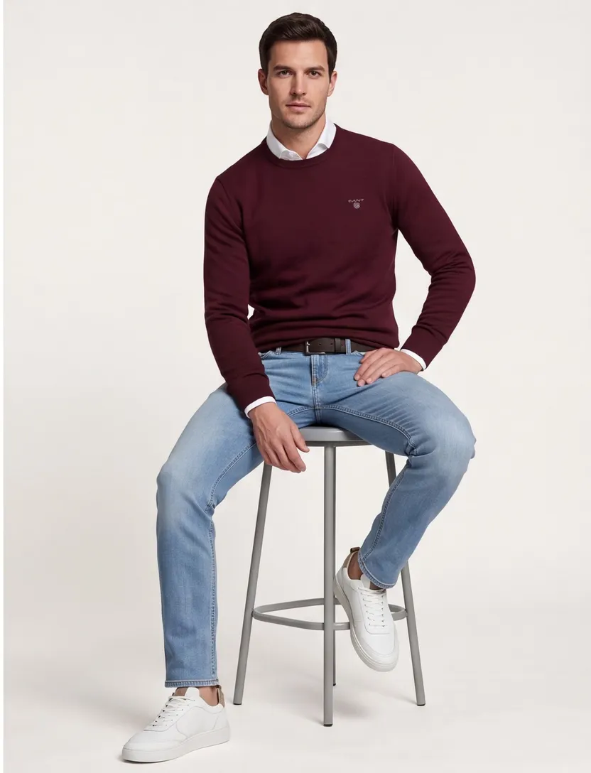 Gant trui rood effen lamswol ronde hals