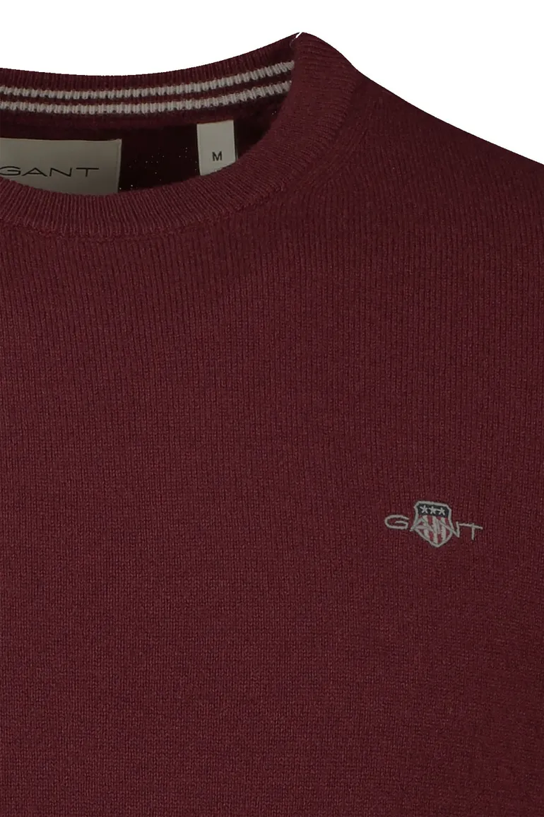Gant trui ronde hals rood effen 100% lamswol