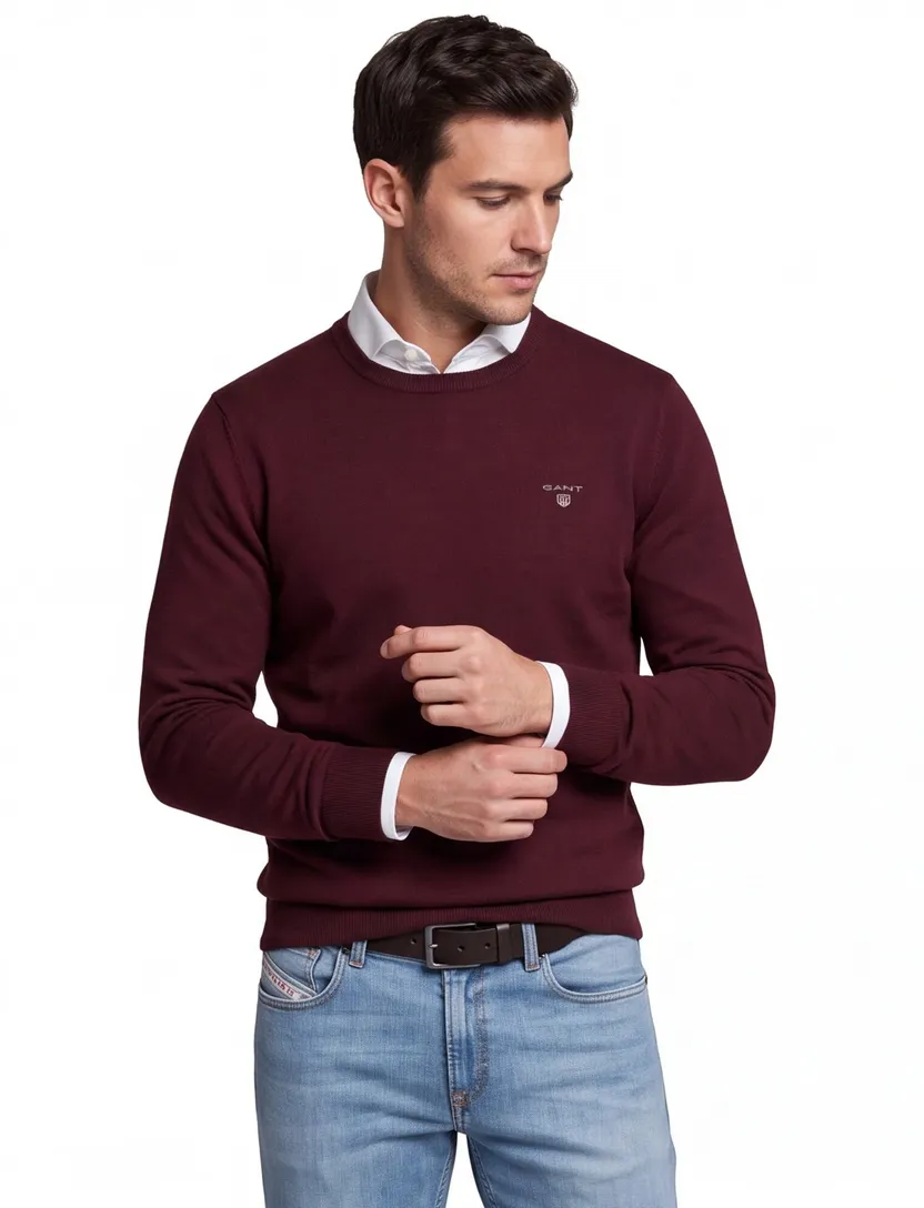 Gant trui rood effen lamswol ronde hals