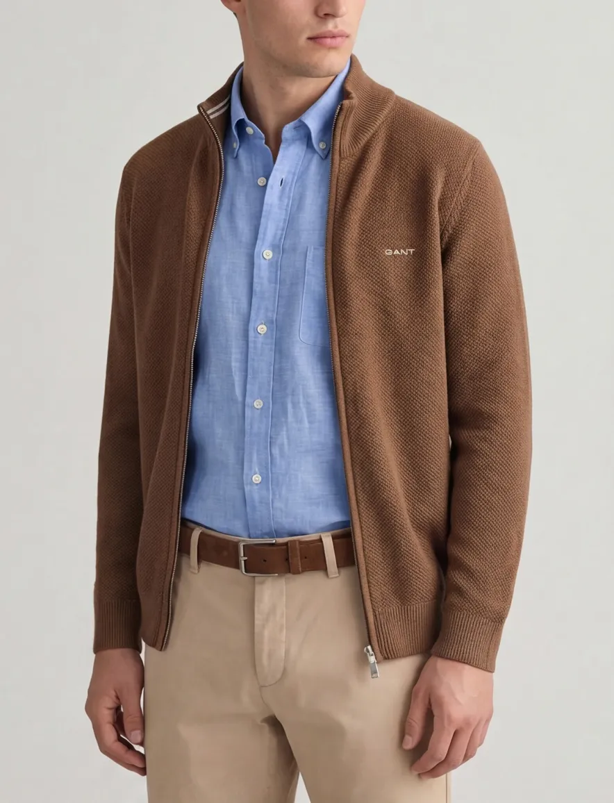 Gant vest effen bruin katoen normale fit