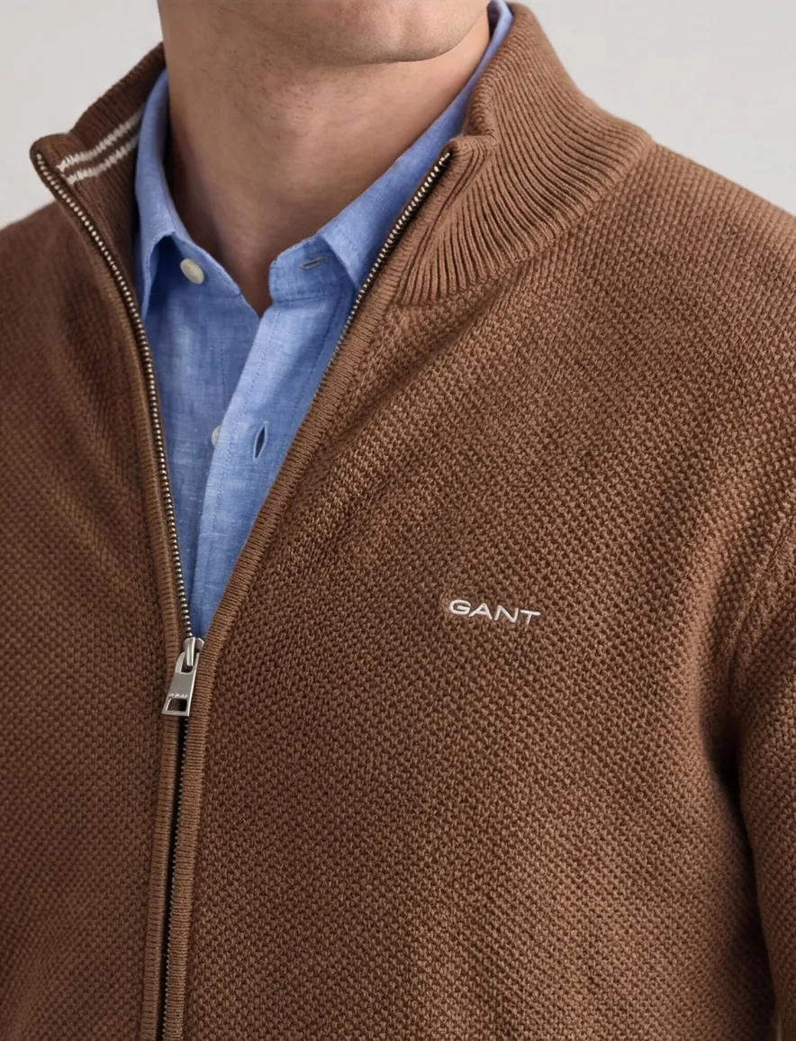 Gant vest effen bruin katoen normale fit