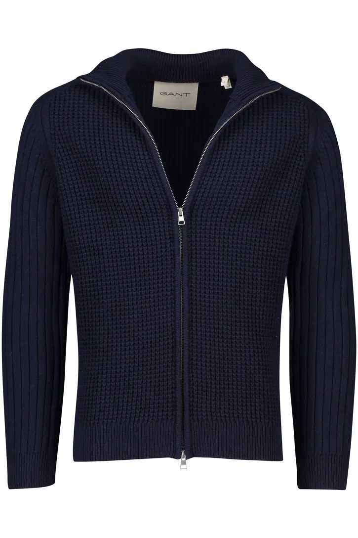 Gant vest donkerblauw wol grof gebreid effen
