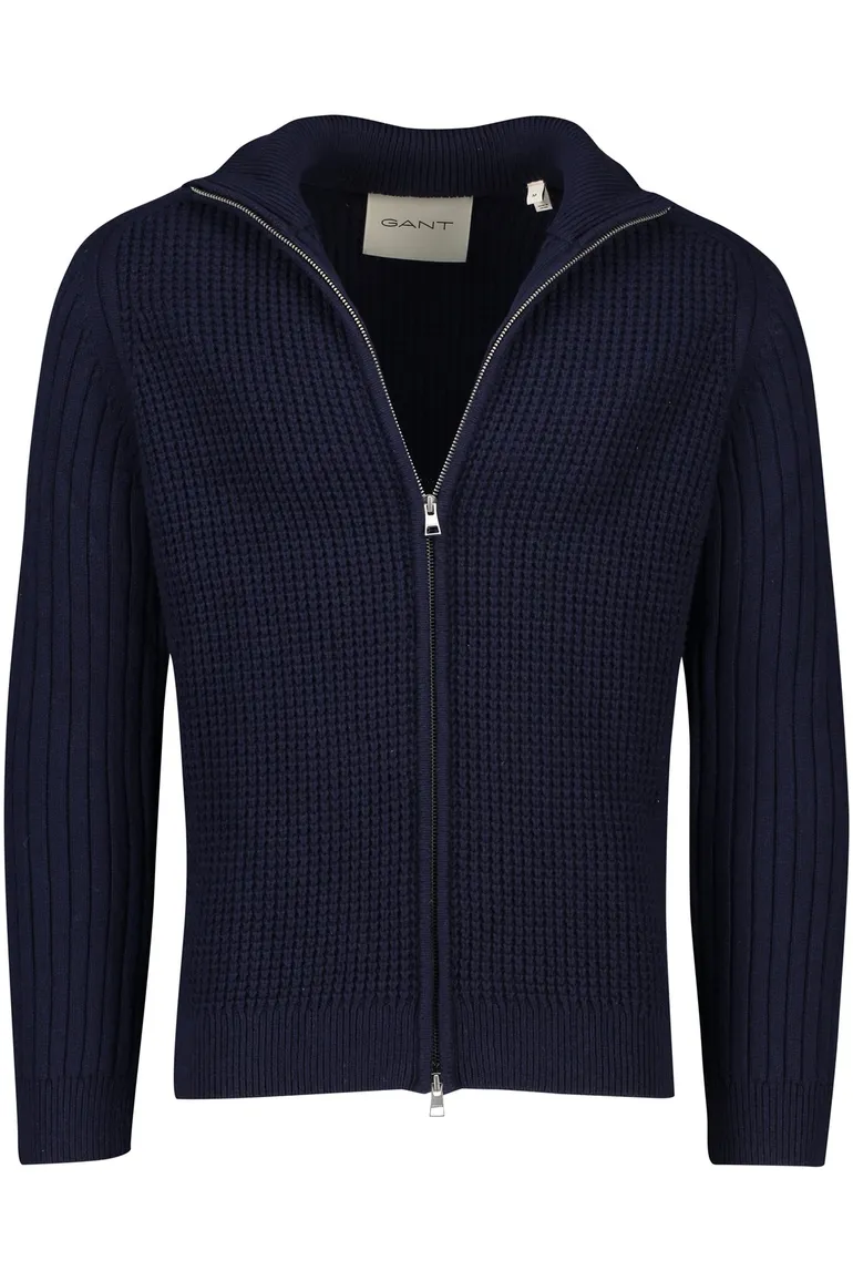 Gant vest donkerblauw wol grof gebreid effen