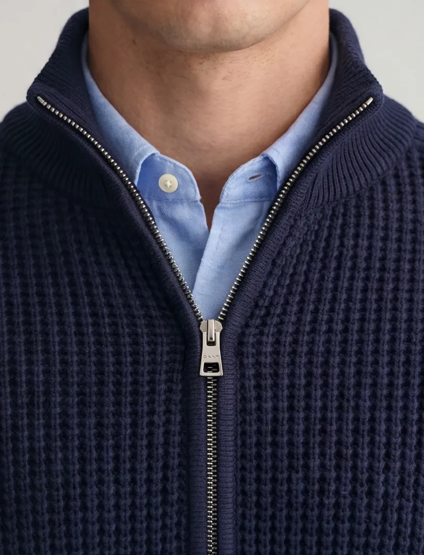 Gant vest donkerblauw wol grof gebreid effen