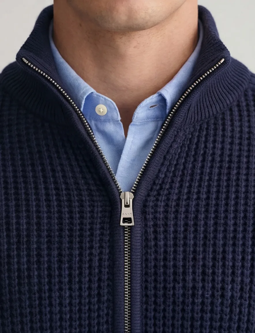 Gant vest donkerblauw wol grof gebreid effen