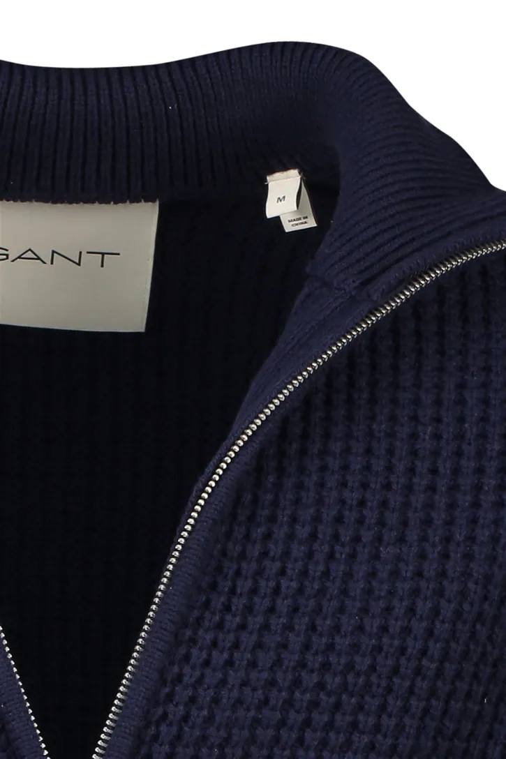 Gant vest donkerblauw wol grof gebreid effen