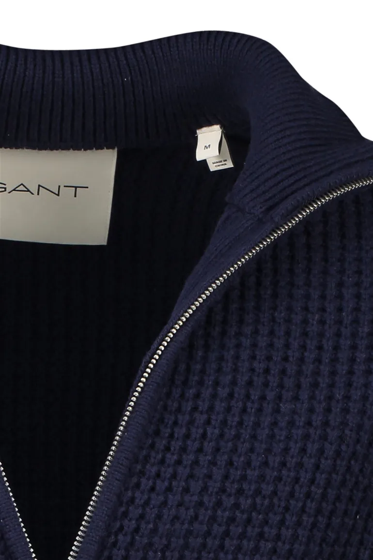 Gant vest donkerblauw wol grof gebreid effen