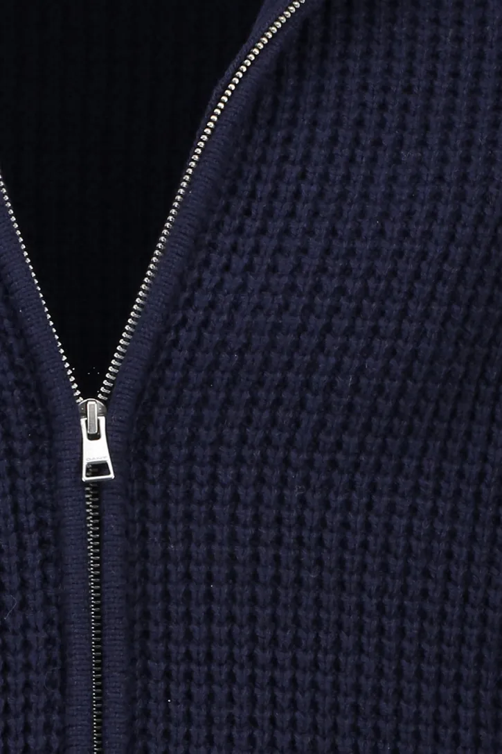 Gant vest donkerblauw wol grof gebreid effen